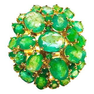 Bochic “Capri” Vintage Natural Emerald Retro Cluster Ring Set In 18K Gold & Silv For Sale