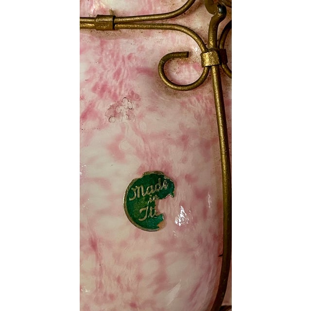 Mid 20th Century Mid Century Modern Italian Mottled Pink Cased Glass Caged Pendant Light Lantern For Sale - Image 11 of 12