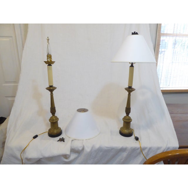 French Antique French Brass Lamps - A Pair For Sale - Image 3 of 3