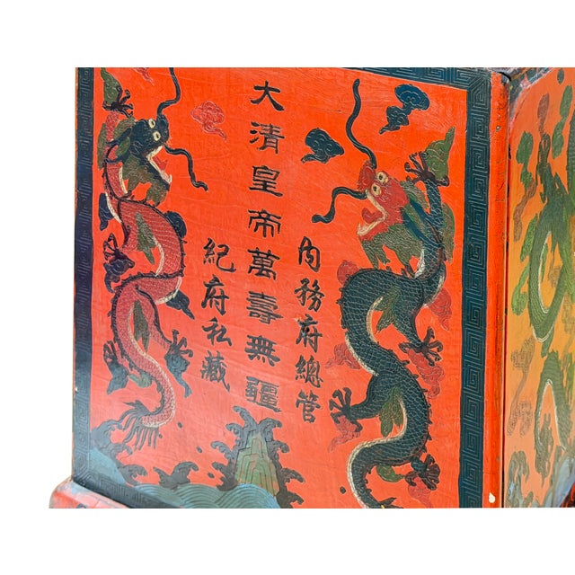 Vintage Distressed Chinese Red Dragon Graphic Drawers Chest For Sale - Image 14 of 14