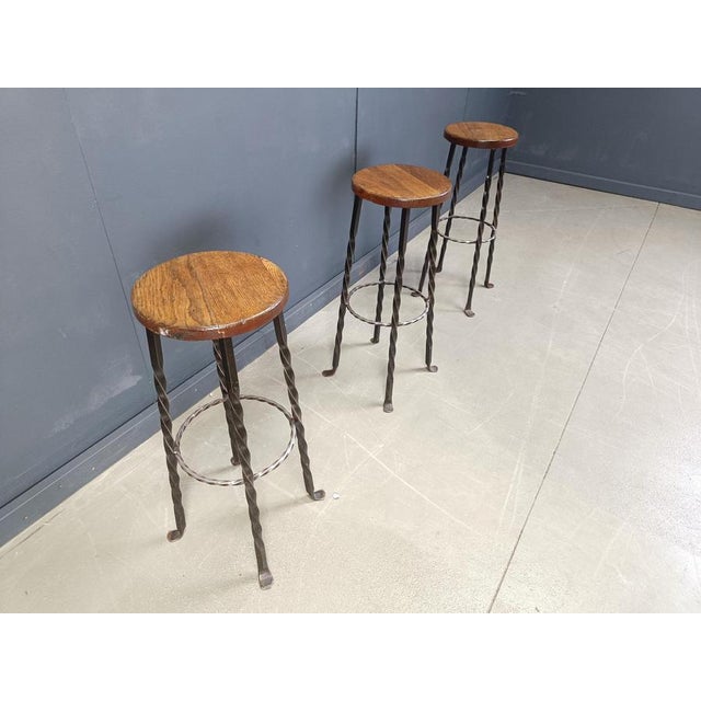Vintage French Wrought Iron Bar Stools, 1960s, Set of 3 For Sale - Image 6 of 13
