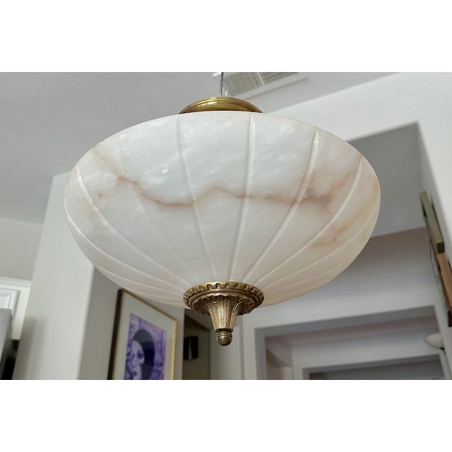 White 1970s French Directoire Style Alabaster Flushmount Ceiling Light For Sale - Image 8 of 16