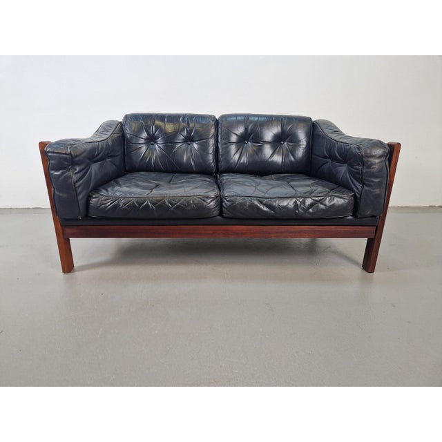 Mid-Century Modern Scandinavian Monte Carlo Sofa in Black Leather and Wood by Ingvar Stockum, 1965 For Sale - Image 14 of 18