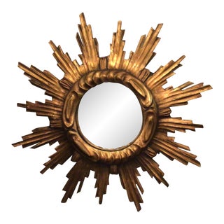 Vintage 1950s Sunburst Mirror With Convex Mirror For Sale