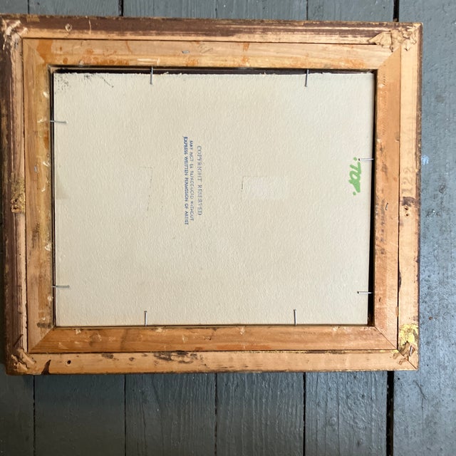 1970’s Original Abstract Collage/Painting Butterfly in Landscape Vintage Faux Bamboo Frame For Sale - Image 4 of 4
