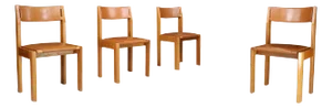 Dining Chairs in Elm and Leather by Luigi Gorgoni for Roche Bobois, 1970s, Set of 4