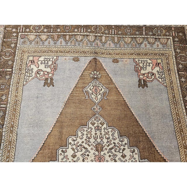Vintage Turkish Oushak Rug, Hand-Knotted, Geometric Design, Pale Blue, 7' x 10' For Sale - Image 9 of 16