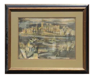 1950s "Manhattan Nocturne" Cubist New York City Landscape Lithograph
