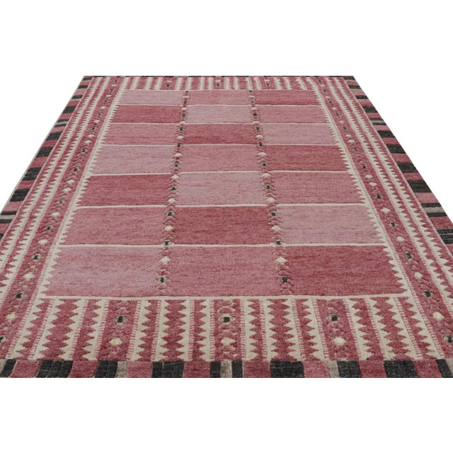 Mid-Century Modern Rug & Kilim’s Scandinavian Style Rug with Pink Geometric Patterns - 12x16 For Sale - Image 3 of 7