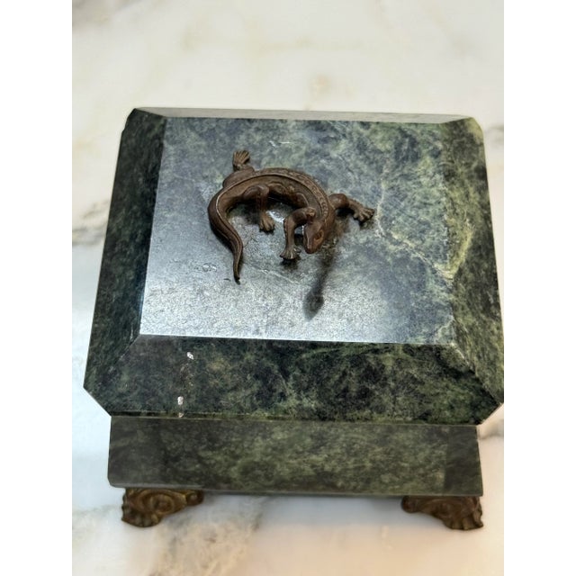 1960s Green Marble Box With Bronze Accents and Animal Finial For Sale - Image 4 of 7