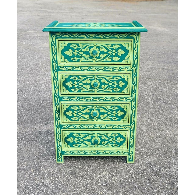 Wood Hand‑Painted Moroccan Nightstand / Green Zoua9 Woodwork For Sale - Image 7 of 7