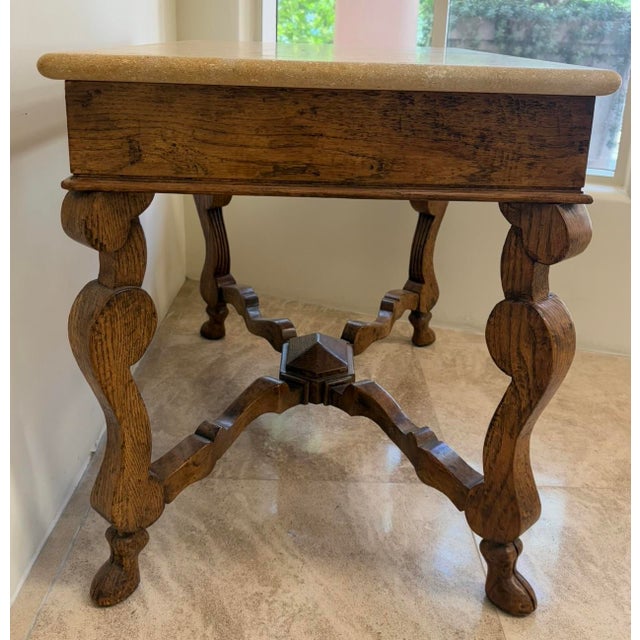 1990s Custom Fossil Stone Top/Wood Base Table For Sale - Image 4 of 7