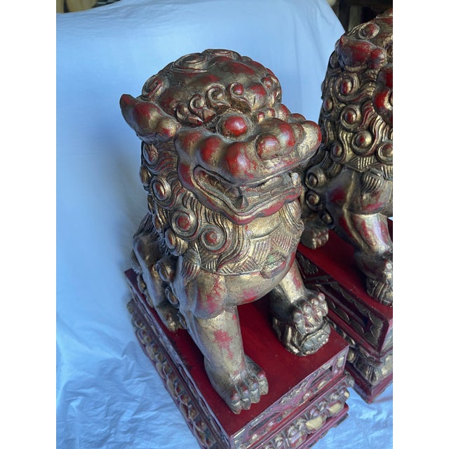 Wood Antique Gilded Foo Lions - a Pair For Sale - Image 7 of 12