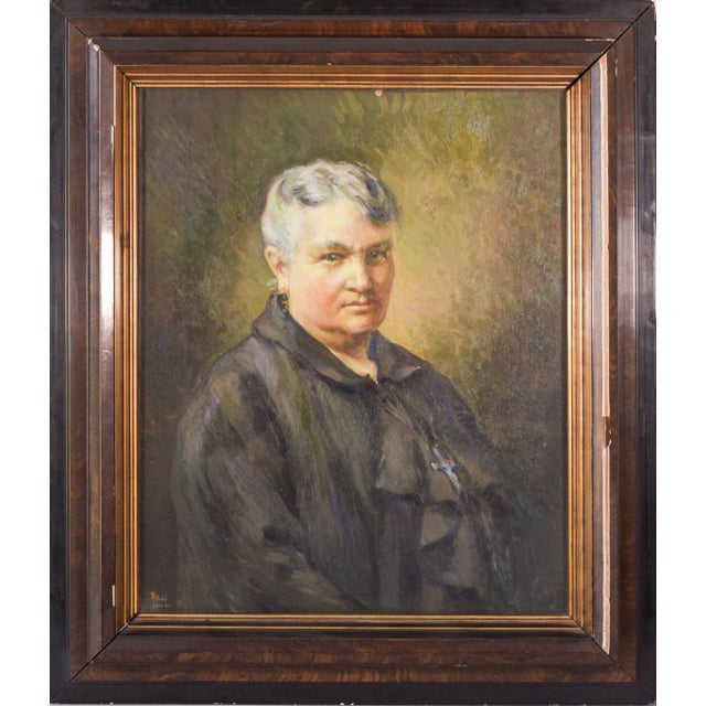 This magnificent portrait is glowing with light. With a stern yet benevolent look, this wise old lady is dressed all in...