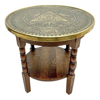 Vintage Secessionist Oak Coffee Table with Brass Top, 1940s For Sale