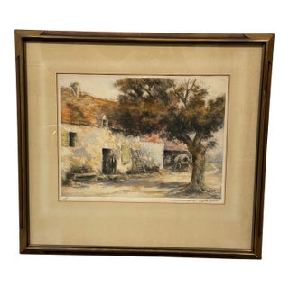 Simone Haumont La Place Du Village Et La Cour De Ferme Original Print, Signed For Sale