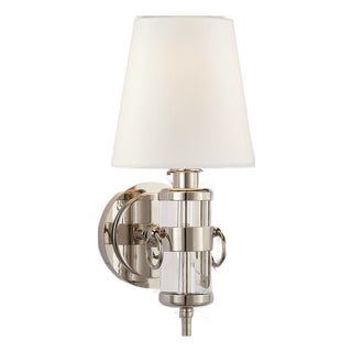 Thomas O'Brien for Visual Comfort Signature Jonathan Sconce in Crystal with Linen Shade For Sale