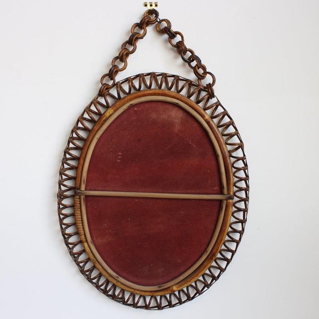 Vintage Italian Rattan Wall Mirror with Hanging Chain, 1960s For Sale - Image 13 of 14