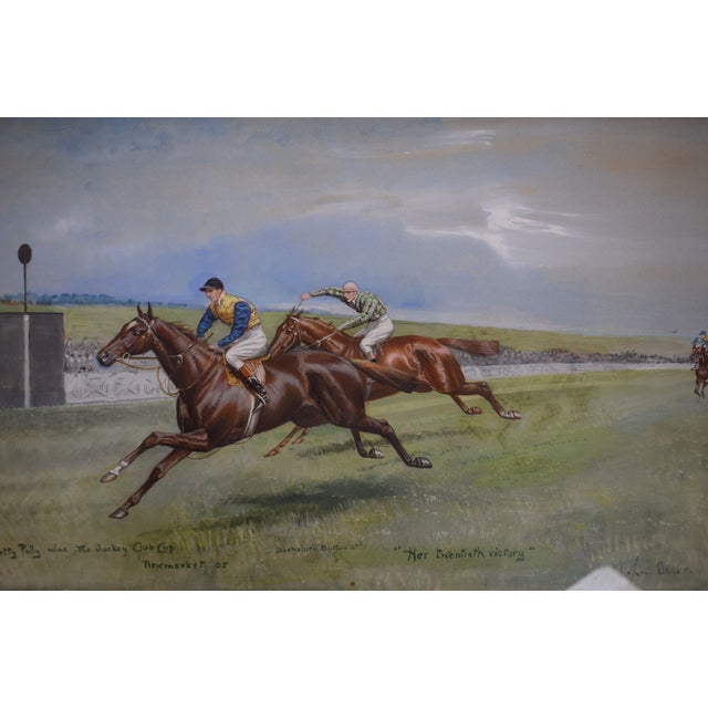 Paper Pretty Polly Wins the Jockey Club Cup Newmarket 1905 "Her Twentieth Victory" W/ Bachelor's Button 2nd Watercolour by John Beer (British c.1860-1930) For Sale - Image 7 of 9