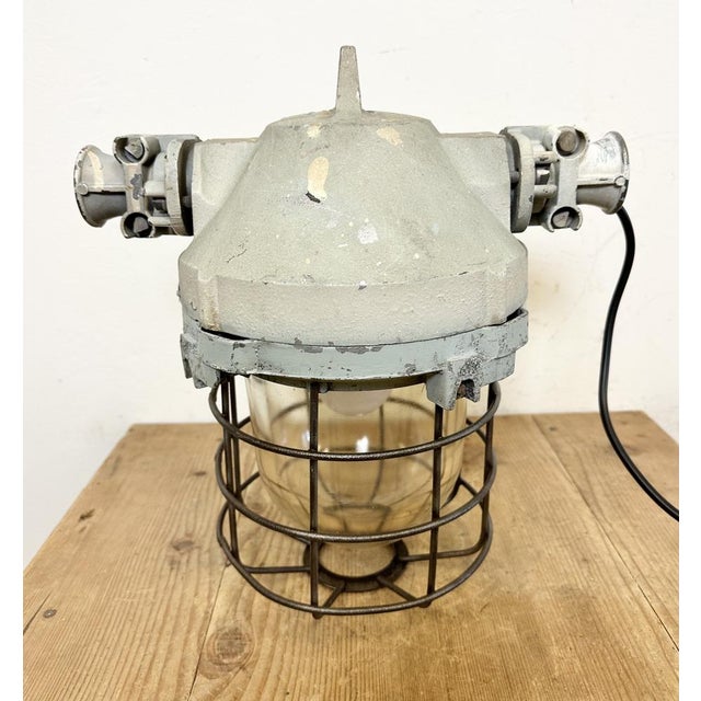 Industrial Bunker Ceiling Light with Iron Cage from Elektrosvit, 1970s For Sale - Image 11 of 18