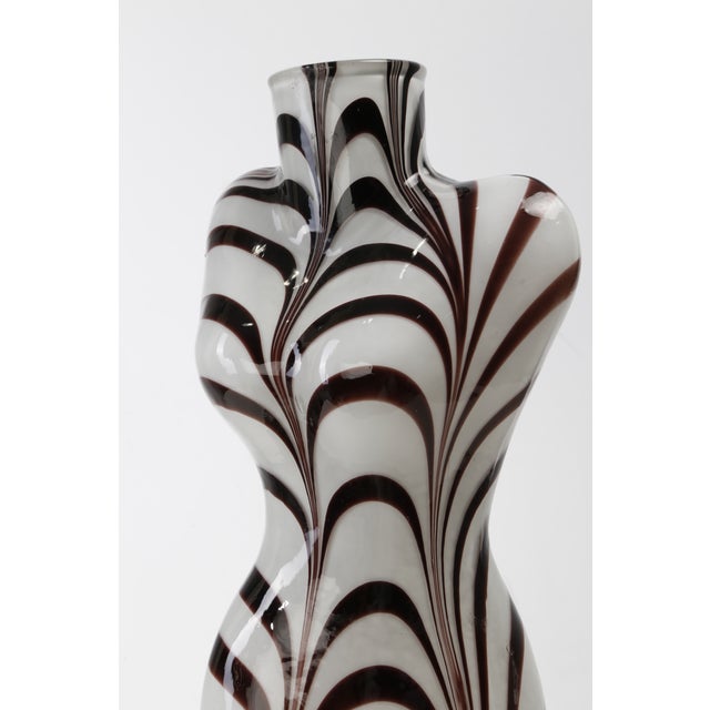 Vintage Murano Style Art Glass White W/Brown Zebra Womans Bust Large Glass Vase For Sale In Chicago - Image 6 of 10