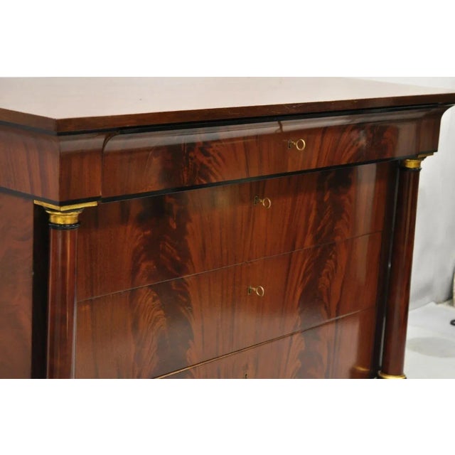 Traditional Villa Garnelo French Empire Style Crotch Mahogany 4 Drawer Commode Dresser Chest For Sale - Image 3 of 11