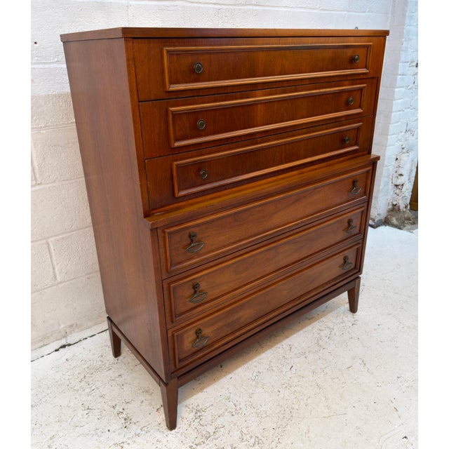 Mid-Century Modern Mid-Century Modern Six Drawer Walnut Highboy Dresser For Sale - Image 3 of 15