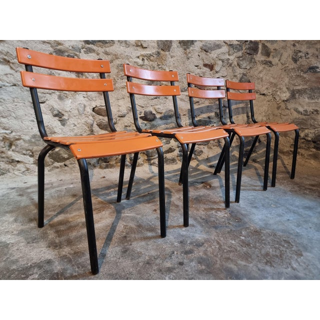 Vintage French Industrial Stackable School Chairs, 1960s, Set of 4 For Sale - Image 12 of 14