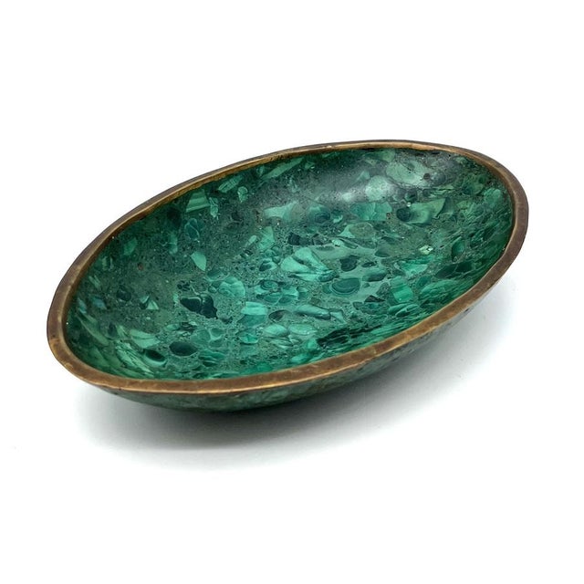 Large Vintage Malachite and Brass Bowl, 1970s For Sale - Image 4 of 13
