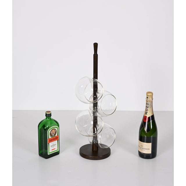 Mid-Century Italian Blown Drinking Glasses and Walnut Wood Holder, 1970s, Set of 5 For Sale - Image 16 of 18