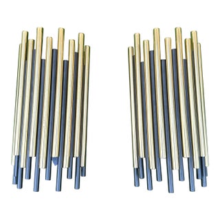 1970s Black and Gold Metal Connected Tube Style Wall Sconces - a Pair For Sale