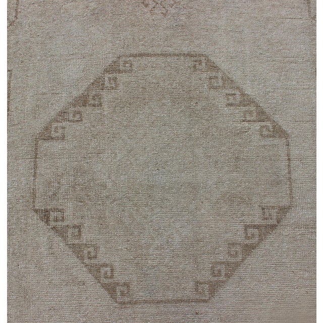 Grey and Cream Vintage Turkish Oushak Runner With Geometric Tribal Design For Sale - Image 10 of 12
