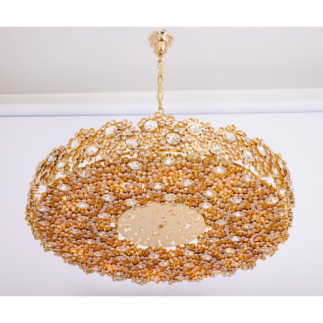 Gold Large Gilt Brass and Crystal Glass Encrusted Chandelier from Palwa, Germany, 1970s For Sale - Image 8 of 18