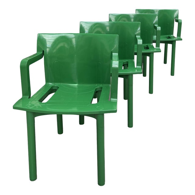 Model 4870 Armchairs in Green ABS by Anna Castelli Ferrieri for Kartell, 1980, Set of 4 For Sale