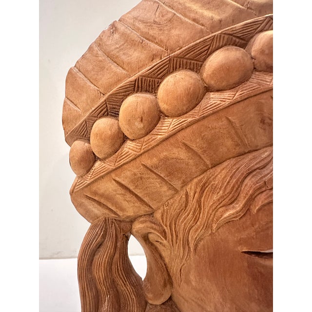Carved Wood Figural Head With Headdress on Stand For Sale In Miami - Image 6 of 10