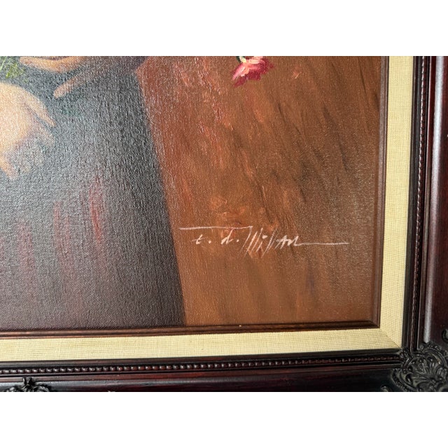 Vintage Painting of Woman With Flowers – Oil on Canvas, Signed For Sale - Image 10 of 12