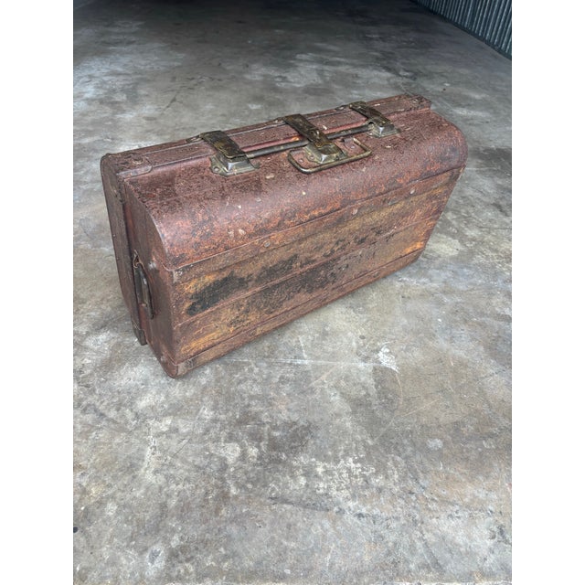 English Antique British Colonial Steel Cabin Trunk With Original Patina, 1900s For Sale - Image 3 of 6