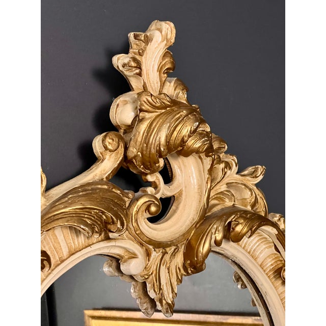 Pair of 19th Century Italian Rococo Style Carved Cream Painted and Giltwood Mirrors For Sale - Image 9 of 15
