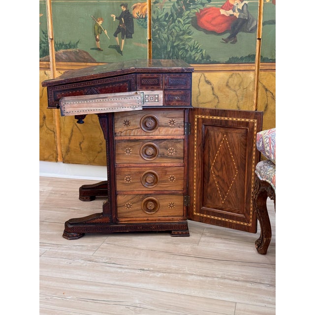 Mid-19th C. Middle Eastern Marquetry Inlaid Davenport Desk For Sale - Image 11 of 18