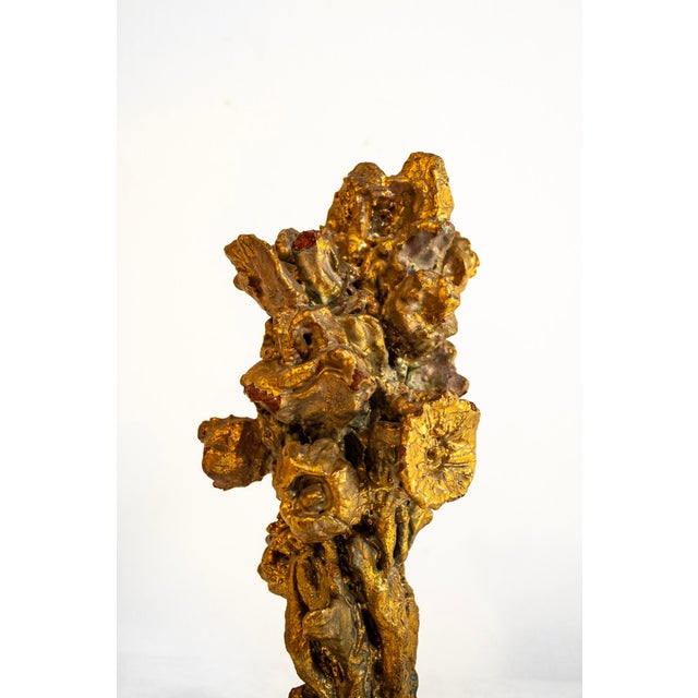 Fire-Gilded Terracotta Sculpture with a Wrought Iron Base by Pozzi, 1950s For Sale - Image 4 of 6