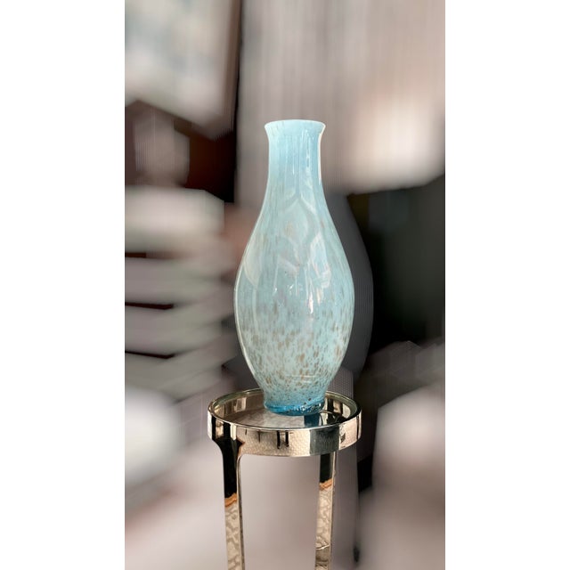 Vintage 1970s–1980s Murano-Style Handblown Art Glass Vase, 21" Tall Blue With Gold Silver Flecks For Sale - Image 13 of 18