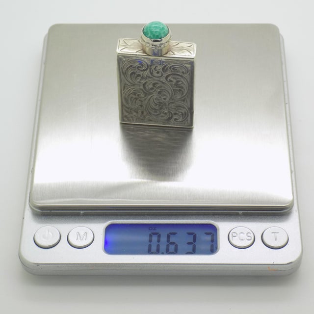 Vintage Italian Silver 800 Chiseled Perfume Bottle with Turquoise Stone Cap, 1970s For Sale - Image 11 of 14