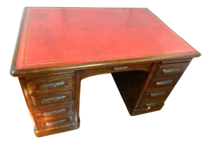 Oak Pedestal Bankers Desk with Leather Top, 1944