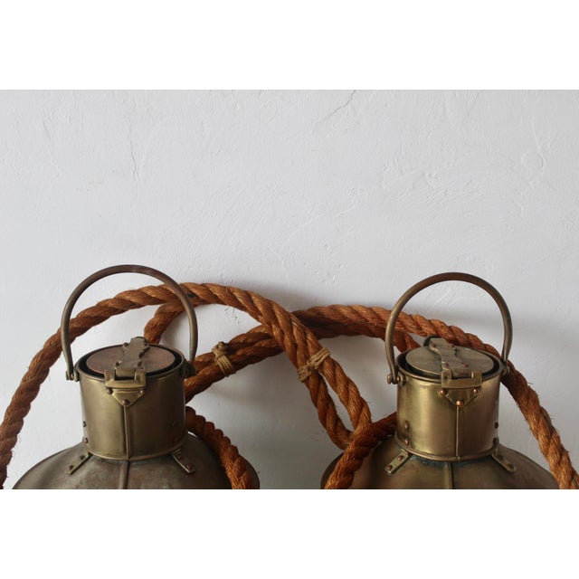 Vintage British Brass Glass Rope Marine Masthead Light Lantern Lamps-a Pair For Sale - Image 15 of 17