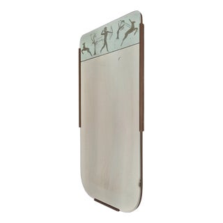 Vintage Swedish Grace Mirror with Etched Decor of Huntress Diana with Deers, 1920s For Sale