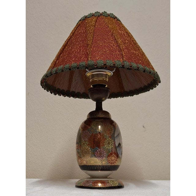 Mid-Century Table Lamp with Japanese Style Porcelain Base and Handmade Fabric Shade, Germany, 1950s For Sale - Image 6 of 13