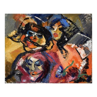 Three Abstracted Faces in Oil on Illustration Board For Sale