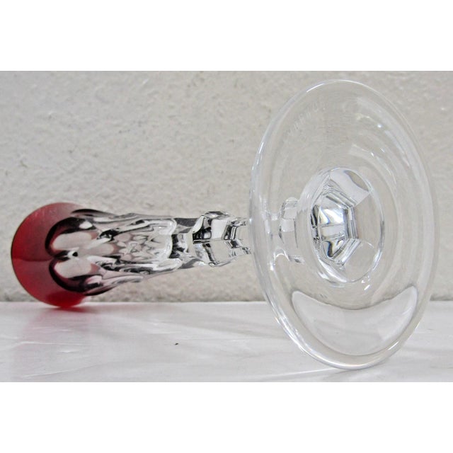 1980s Faberge Xenia Ruby Red Crystal Champagne Flutes - Set of Two With Presentation Box For Sale - Image 9 of 11