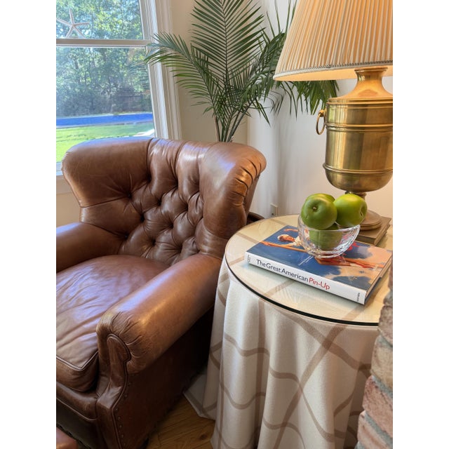 Tufted Writers Chair and Ottoman Set in Saddle Toned Leather by Ralph Lauren Classic Leather Tufted Chair and Ottoman by...