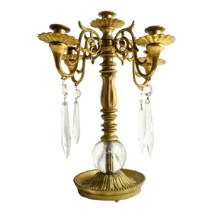 1960s Brass Finish Candelabra With Prisms